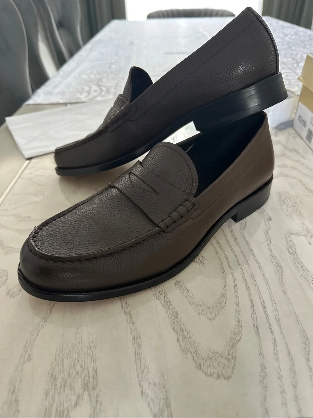 BOSS Men's Dark Brown Pebbled Leather Slip-On Loafers